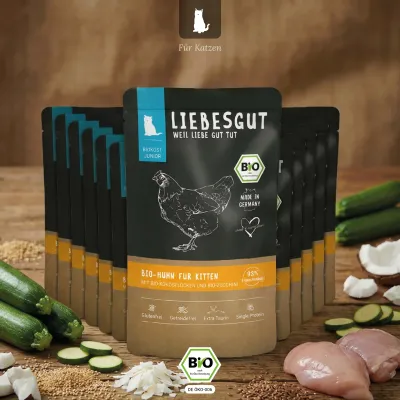 Liebesgut Katzenfutter Bio-Huhn mit Bio-Kokosflocken und Bio-Zucchini