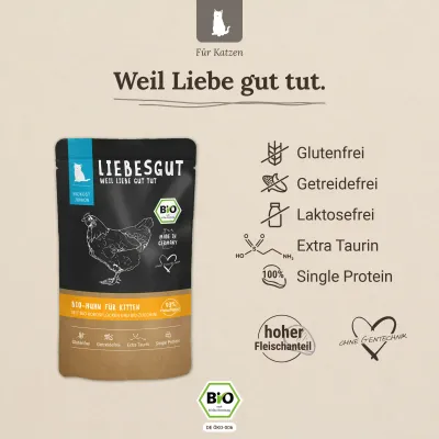 Liebesgut Katzenfutter Bio-Huhn mit Bio-Kokosflocken und Bio-Zucchini