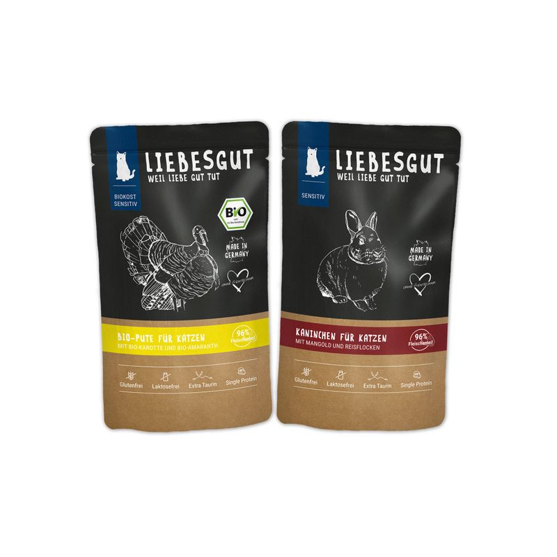 Liebesgut Katzenfutter Friss-dich-satt Paket Sensitiv 24 x 100 g