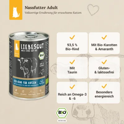 Liebesgut Katzenfutter Bio-Rind mit Bio-Karotte und Bio-Amaranth