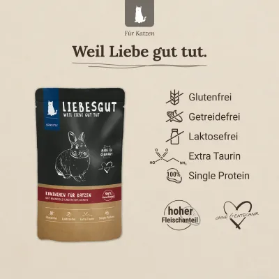 Liebesgut Katzenfutter Kaninchen mit Mangold und Reisflocken