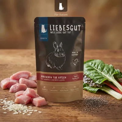 Liebesgut Katzenfutter Kaninchen mit Mangold und Reisflocken