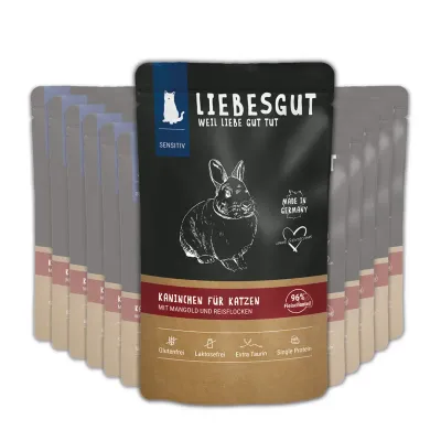 Liebesgut Katzenfutter Kaninchen mit Mangold und Reisflocken