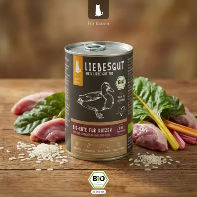 Liebesgut Katzenfutter Bio-Ente mit Bio-Mangold und Bio-Reis