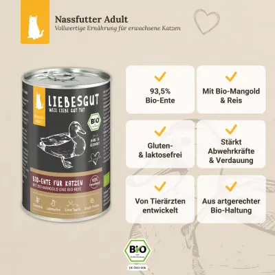 Liebesgut Katzenfutter Bio-Ente mit Bio-Mangold und Bio-Reis