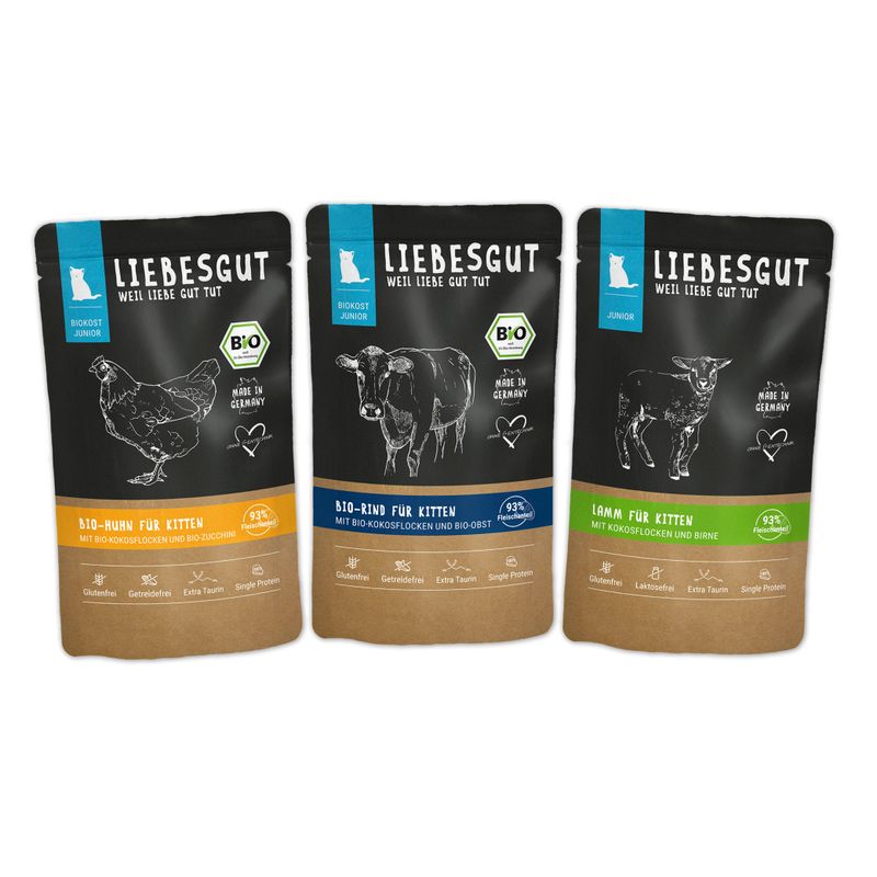 Liebesgut Katzenfutter Probierpaket Junior 6 x 100 g