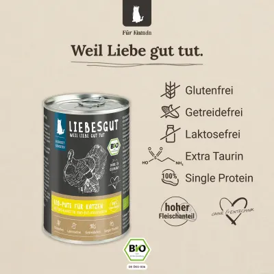 Liebesgut Katzenfutter Bio-Pute mit Bio-Karotte und Bio-Amaranth