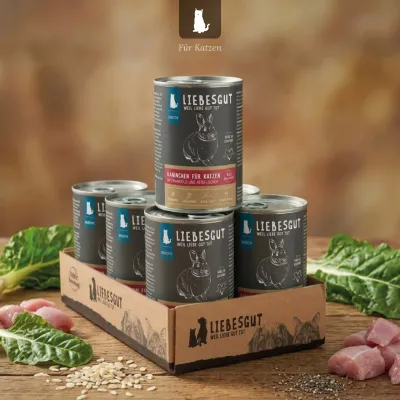 Liebesgut Katzenfutter Kaninchen mit Mangold und Reisflocken