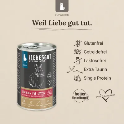 Liebesgut Katzenfutter Kaninchen mit Mangold und Reisflocken