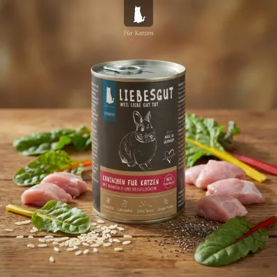 Liebesgut Katzenfutter Kaninchen mit Mangold und Reisflocken