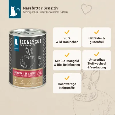 Liebesgut Katzenfutter Kaninchen mit Mangold und Reisflocken