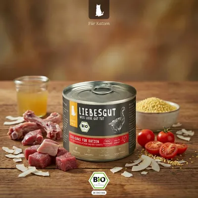 Liebesgut Katzenfutter Bio-Gans mit Bio-Kokosflocken und Bio-Tomate