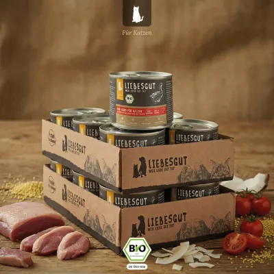 Liebesgut Katzenfutter Bio-Gans mit Bio-Kokosflocken und Bio-Tomate