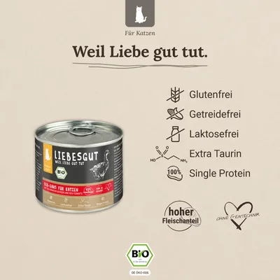Liebesgut Katzenfutter Bio-Gans mit Bio-Kokosflocken und Bio-Tomate