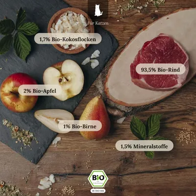 Liebesgut Katzenfutter Bio-Rind mit Bio-Kokosflocken und Bio-Obst