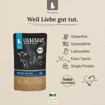 Liebesgut Katzenfutter Bio-Rind mit Bio-Kokosflocken und Bio-Obst