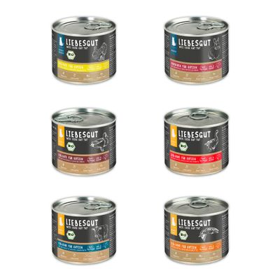 Liebesgut Katzenfutter Probierpaket Adult + Sensitiv 12 x 200 g