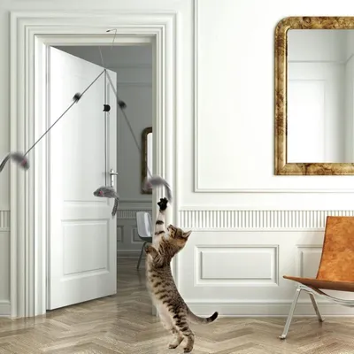 Pawffee Juego de 2 juguetes colgantes interactivos de gato y ratón, 180 cm