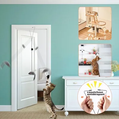 Pawffee Juego de 2 juguetes colgantes interactivos de gato y ratón, 180 cm Pawffee Juego de 2 juguetes colgantes interactivos de gato y ratón, 180 cm