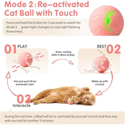 Interaktiver rosa Katzenball – automatisch, wiederaufladbar über USB-C, 2