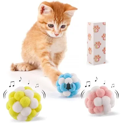 Katzenbälle mit Glöckchen, 3er-Set, weiches interaktives Spielzeug Katzenbälle mit Glöckchen, 3er-Set, weiches interaktives Spielzeug