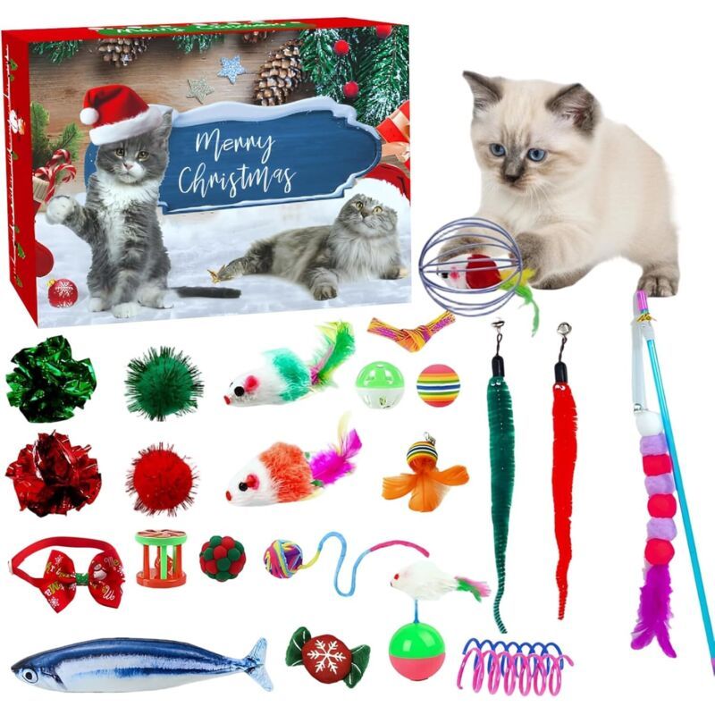 24-Tage-Adventskalender Katzen – Weihnachtsspielzeug Katzenminze Mäusen