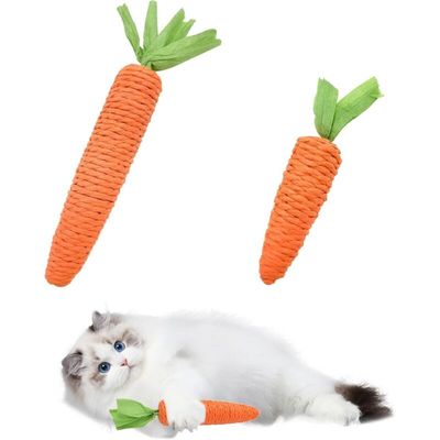 Katzenspielzeug Karotte Schnur – 2er-Set Geräusch Kauen Spielen