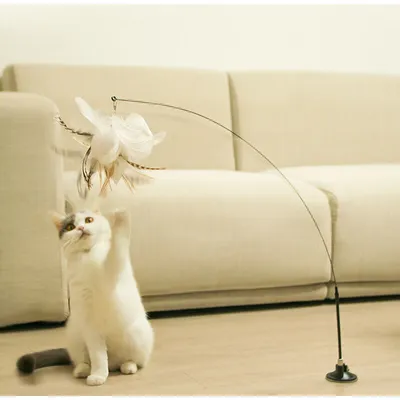 Canne à pêche chat 100 cm - Plume Clochette Ventouse Canne à pêche chat 100 cm - Plume Clochette Ventouse