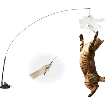 Katzenangel 100 cm – Feder, Glöckchen, Saugnapf, interaktives Spielzeug Katzenangel 100 cm – Feder, Glöckchen, Saugnapf, interaktives Spielzeug