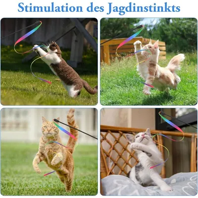 Jouet chat baguette – rubans colorés Jouet chat baguette – rubans colorés