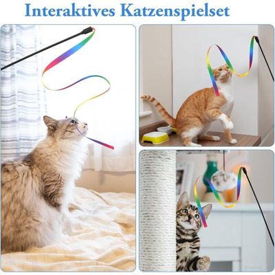 Jouet chat baguette – rubans colorés