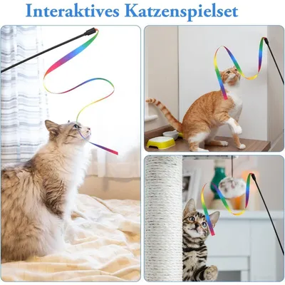 Jouet chat baguette – rubans colorés Jouet chat baguette – rubans colorés