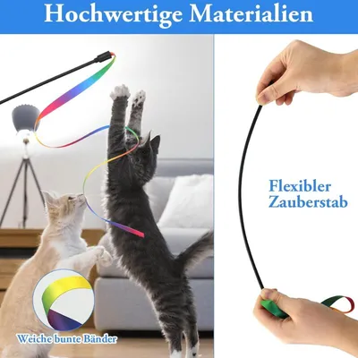 Jouet chat baguette – rubans colorés Jouet chat baguette – rubans colorés