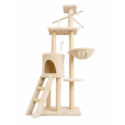 Arbre à chat beige avec 4 souris