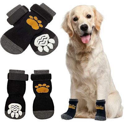 Pawffee 4 calcetines antideslizantes para perros (2 pares) con correas