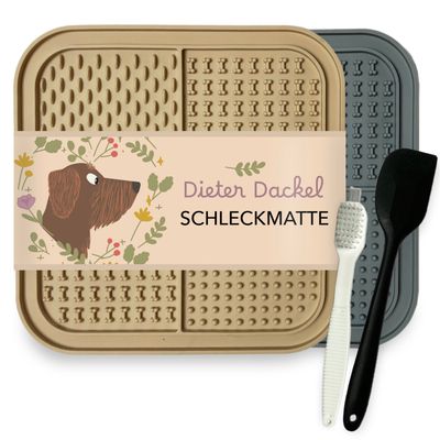 Dieter Dackel Schleckmatten 2er Set mit Spatel und Bürste