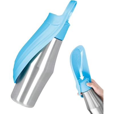 Pawffee Botella de agua azul claro 750ml a prueba de fugas para perros