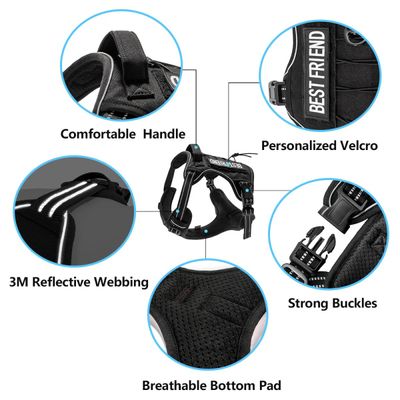 Pawffee Arnés táctico negro talla L para perros, reflectante, antitirones