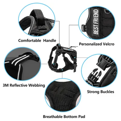 Pawffee Arnés táctico negro talla L para perros, reflectante, antitirones