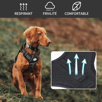 Pawffee Arnés táctico negro talla L para perros, reflectante, antitirones