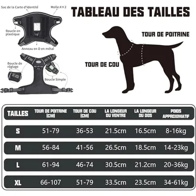 Pawffee Arnés táctico negro talla L para perros, reflectante, antitirones