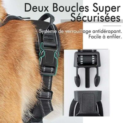 Pawffee Arnés negro antitirones reflectante para perros medianos, frontal