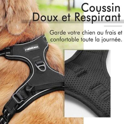 Pawffee Arnés negro antitirones reflectante para perros medianos, frontal