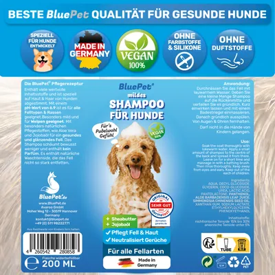 BluePet Hundeshampoo, Shampoo für Hunde Mild & Pflegend, Made in Germany