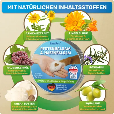 BluePet Pfotenbalsam Hund, Hundepfoten Balsam, Pfotencreme trockene Pfoten BluePet Pfotenbalsam Hund, Hundepfoten Balsam, Pfotencreme trockene Pfoten