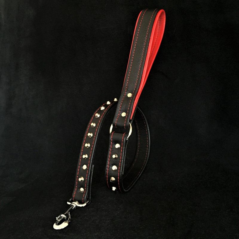 Schwarze Leine aus weichem Leder mit Nieten
