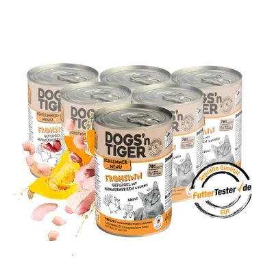 Dogs’n Tiger Frohsinn Katzenfutter, Huhn, Pute & Kürbis Dogs’n Tiger Frohsinn Katzenfutter, Huhn, Pute & Kürbis