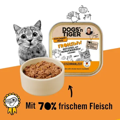 Dogs’n Tiger Frohsinn Katzenfutter, Huhn, Pute & Kürbis Dogs’n Tiger Frohsinn Katzenfutter, Huhn, Pute & Kürbis