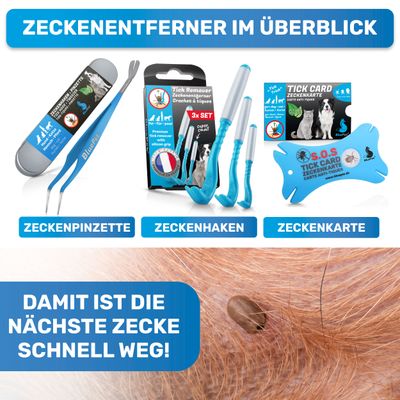 BluePet 2in1 Zeckenpinzette + Zeckenenhaken Profi Set, Zeckenentferner Hund