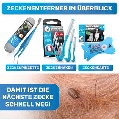 BluePet 2in1 Zeckenpinzette + Zeckenenhaken Profi Set, Zeckenentferner Hund